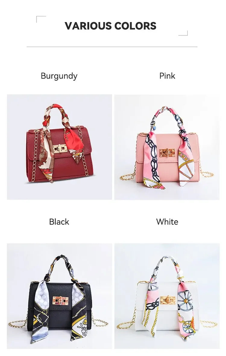 Women Girls Fashion Simplicity Solid Color Handbag Niche Design Silk Scarf Mini Chain Single Shoulder Crossbody Bag Bandolera