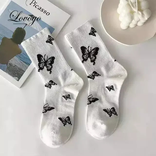 INS Fashion Socks Hip Hop Skateboard Striped Mid Tube Socks Solid Color Breathable Cotton Sock Women Cute Socks