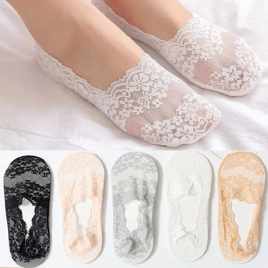 Summer Woman Socks Lace Invisible Short No-Show Boat Socks Low Top Ankle Socks Summer Cotton Transparent White Low Cut Boat Sock