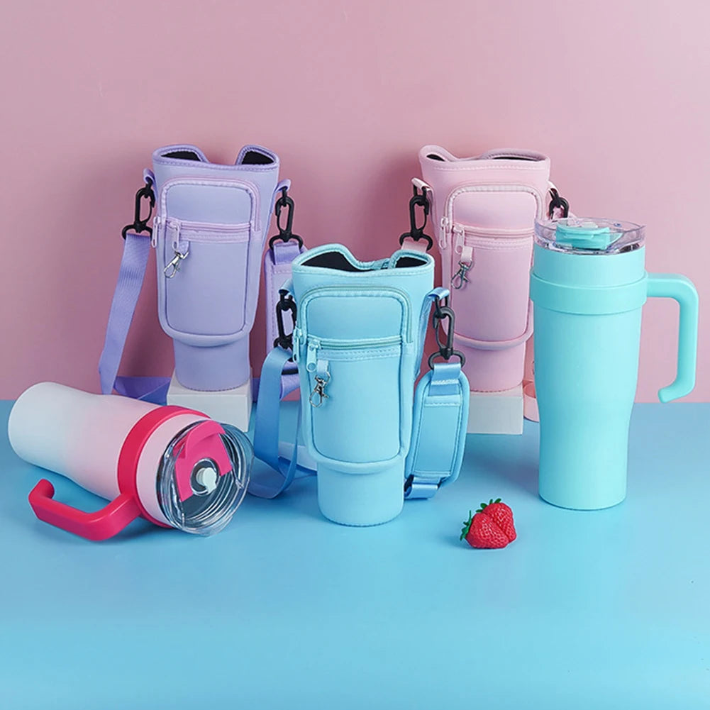 40oz Water Bottle Cover Bag Pouch With Adjustable Straps Neoprene Water Pouch Holder Bottle Carrier Bag For Stanley Quencher Cup