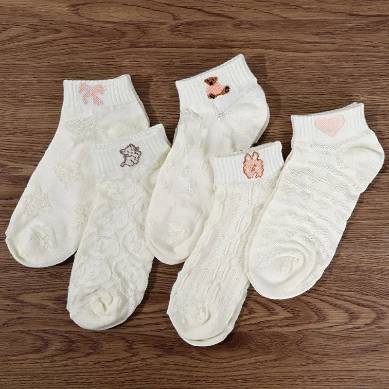Cute Cat Boat Socks Summer Anti Slip Sweet Lovely Cartoon Animals Simple Short Sock Sweat-absorbing Breathable Elastic Hosiery