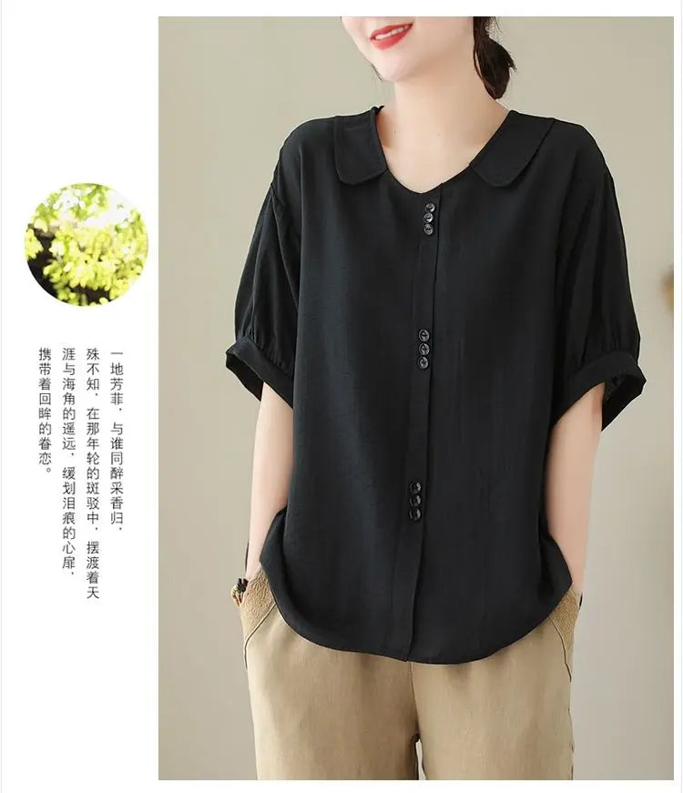 Women Summer Simplicity Loose Large Size Elegant Cotton and Linen Short Sleeve T-Shirt Women Clothes Casual Appear Thin Top Tee