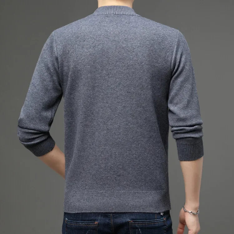 fall and winter New Men's Solid Color Half-high Neck Zipper Pullover Knit Sweater Fashion Casual Men's Warm Long-sleeved Sweater