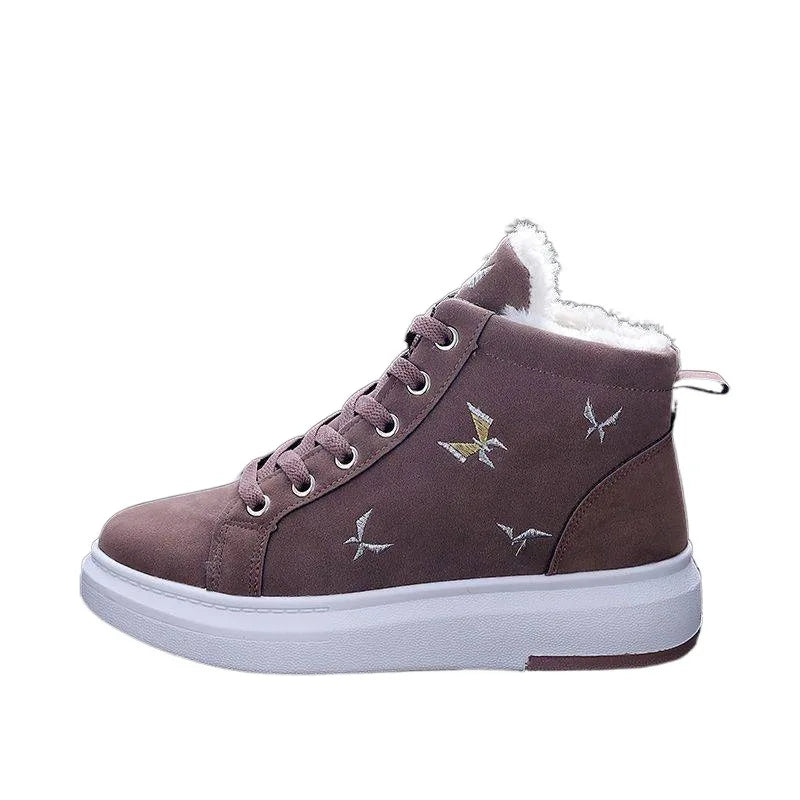 2024 Winter Boots Women Ankle Boots Warm PU Plush Winter Woman Shoes Sneakers Flats Lace Up Ladies Shoes Women Short Snow Boots