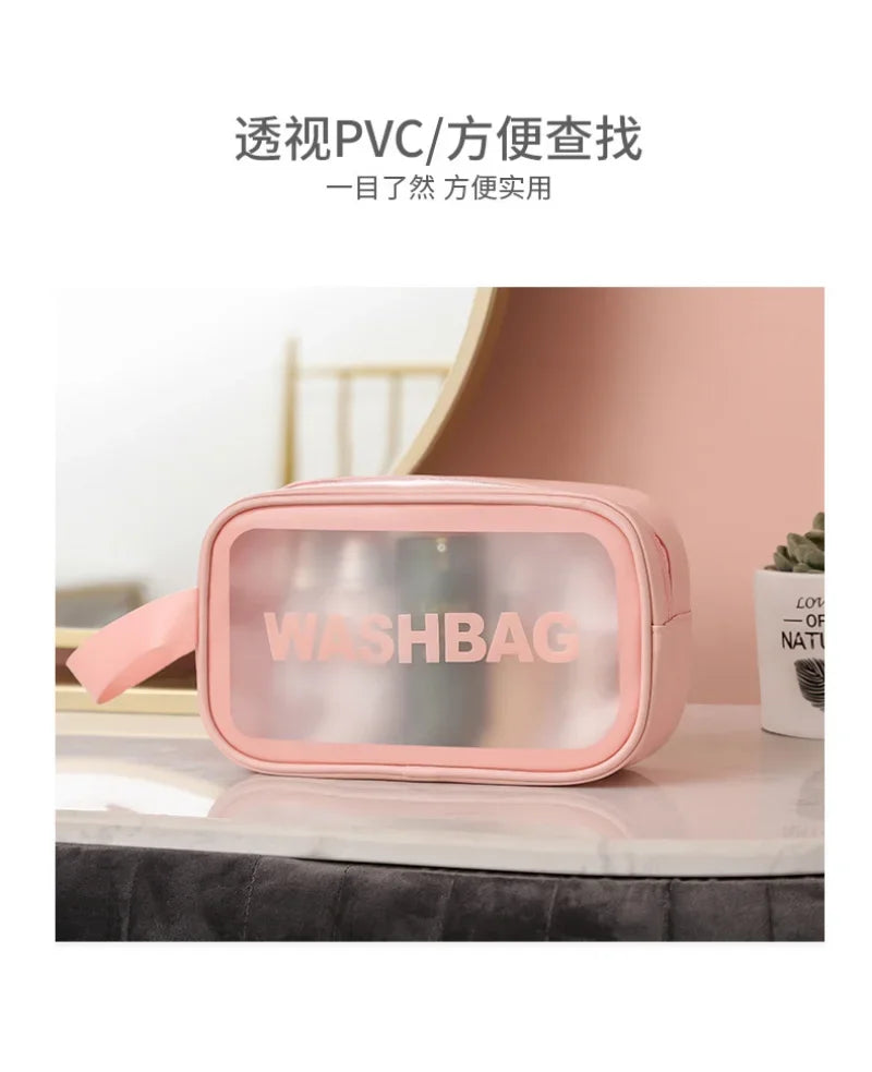 Portable Travel Clear Storage Bag PVC Makeup Bag Waterproof Washbag Transparent Large Capacity Women's Portable Cosmetic Cases