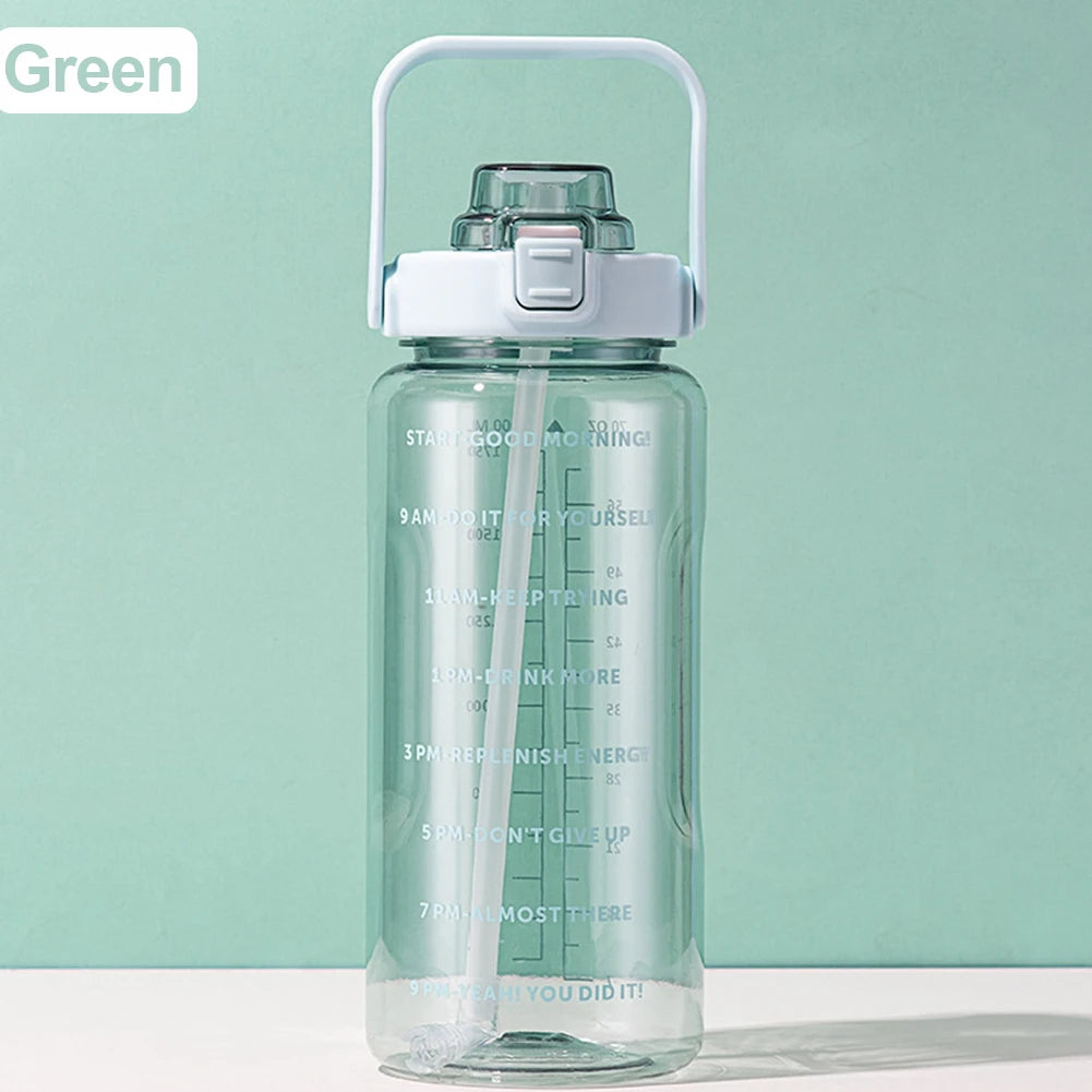 2 Liter Water Bottle With Time Marker Large Capacity Drinking Bottles Girls Portable Outdoor Fitness Sports Bottle With Straw