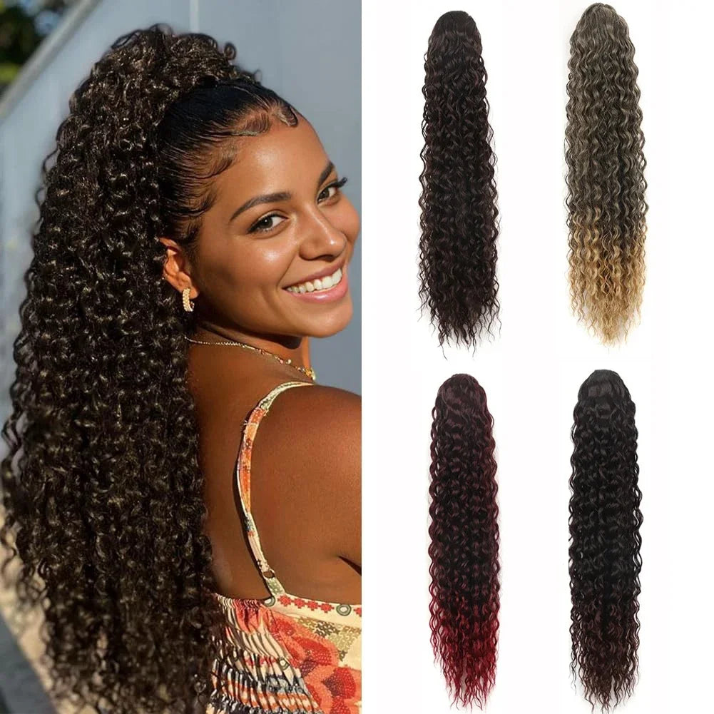 Corn Curly Drawstring Ponytail Extension For Black Women Long WavyNatural Ponytail Synthetic Hairpiece Natural Synthetic Hair