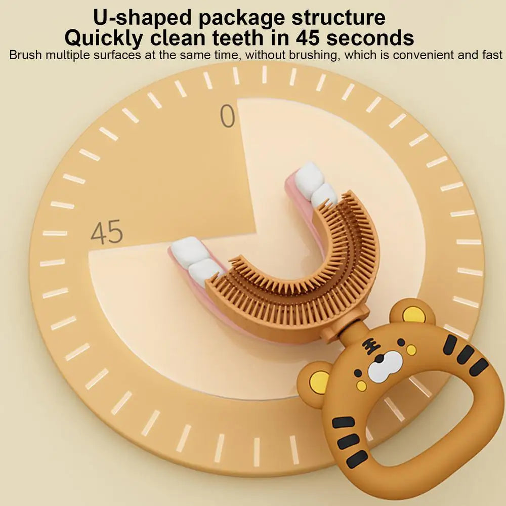Silicone U Shaped Toothbrush U-Shaped Cartoon Tiger Design Toothbrush Soft Silicone Brush Head Extra Soft Toothbrush Training
