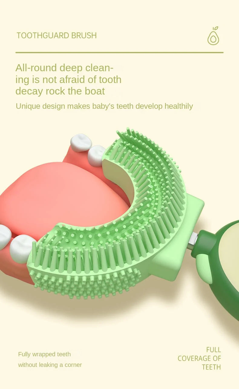 Children 360 Degree U-shaped Toothbrush  Boy Girl Silicone Teeth Child Oral Care Tools Kids Avocado Teeth Care Cleaning Teether