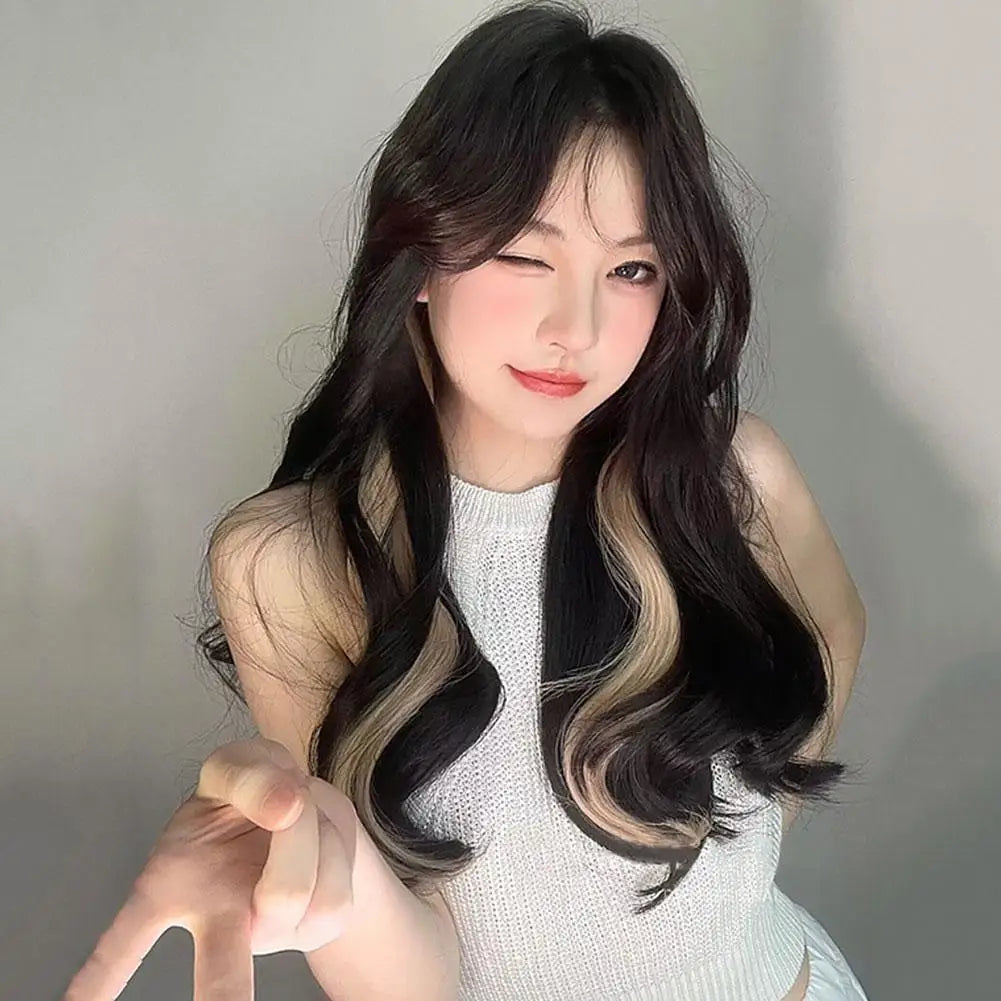Curled Hair Ear Dye Hair Patches Seamless One Piece Color Highlight Dyed Wig Patch Women's Long Hair Invisible Wig