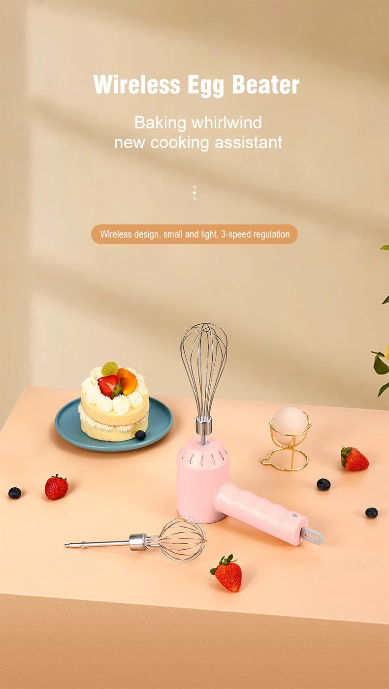 Wireless Portable Electric Food Mixer Hand Blender 3 Speeds High Power Dough Blender Egg Beater Baking Hand Mixer Kitchen Tools