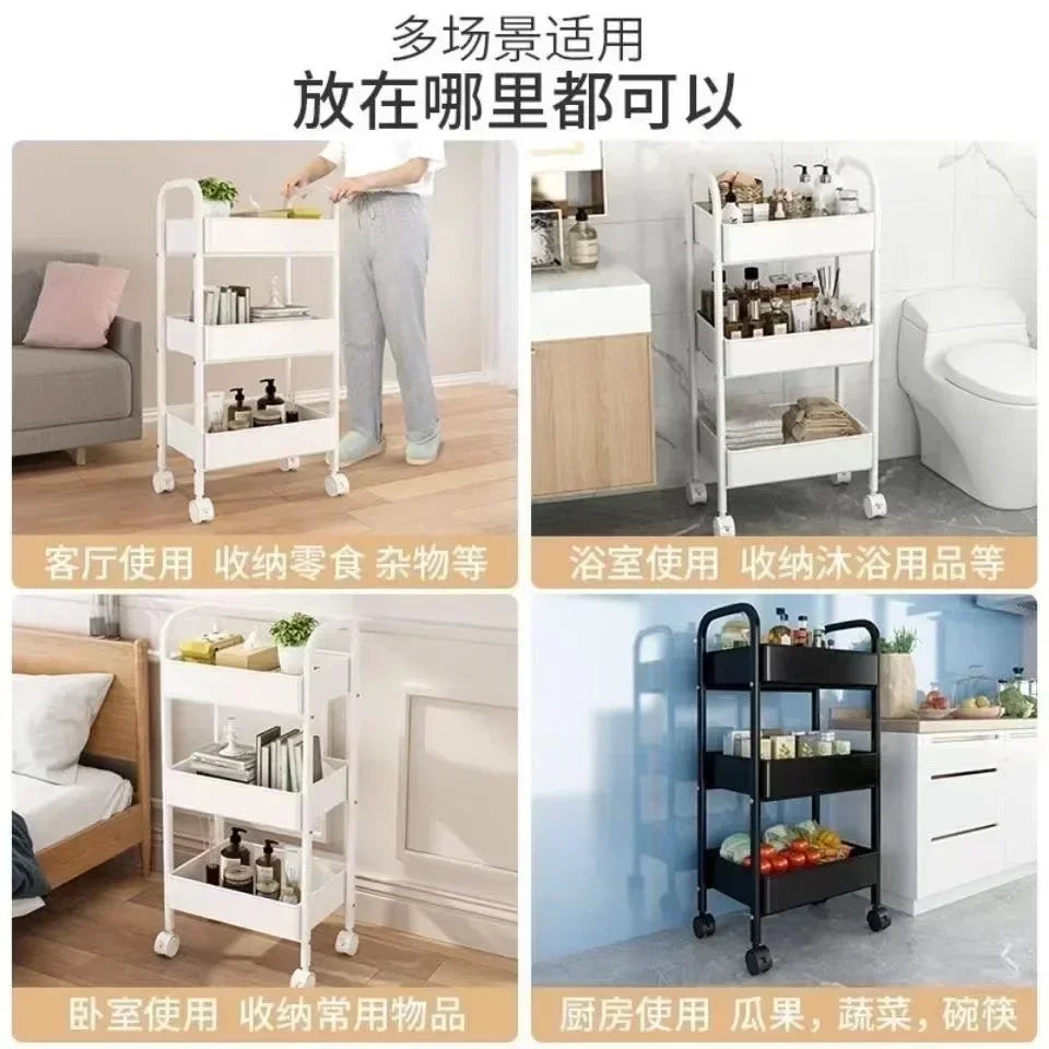 Household Multi-layer Small Cart Storage Rack Floor To Floor Kitchen Bedroom Bathroom Storage Rack Storage Rack With Wheels