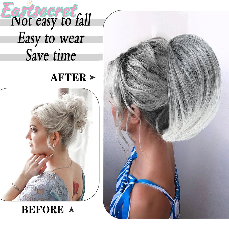 EAST Fluffy Claw Clip Messy Bun Hair Piece Short Ponytail Wig Stylish Simple Hair Extensions Wigs for Woman Daily Use