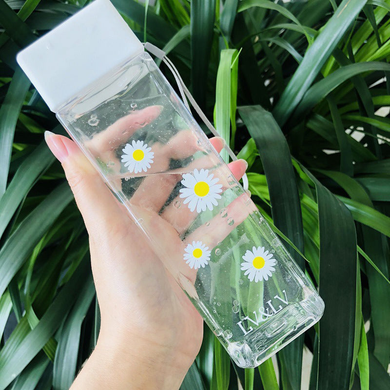 Outdoor Cold Juice Water Sports Cup With Portable Rope Daisy Transparent Plastic Frosted Water Bottle Water Bottles