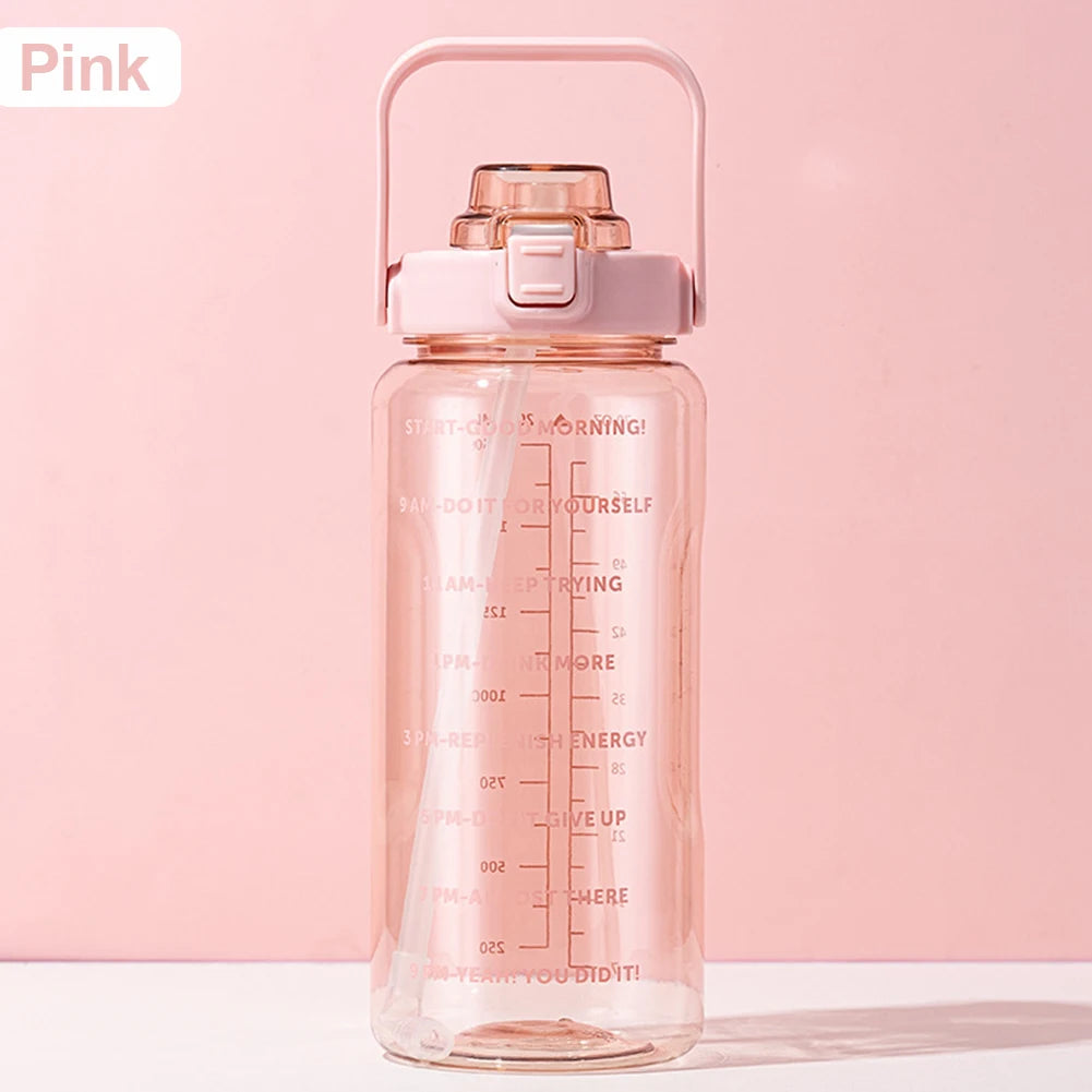 2 Liter Water Bottle With Time Marker Large Capacity Drinking Bottles Girls Portable Outdoor Fitness Sports Bottle With Straw