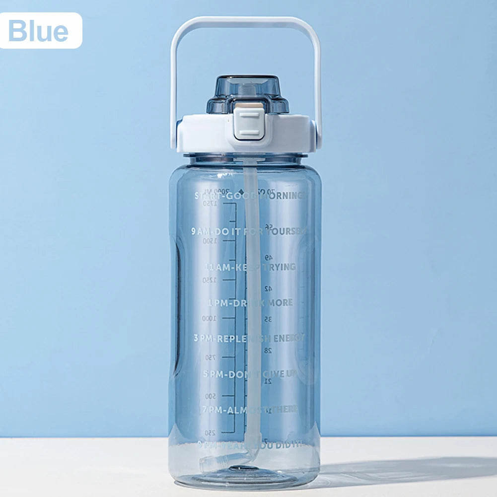 2 Liter Water Bottle With Time Marker Large Capacity Drinking Bottles Girls Portable Outdoor Fitness Sports Bottle With Straw