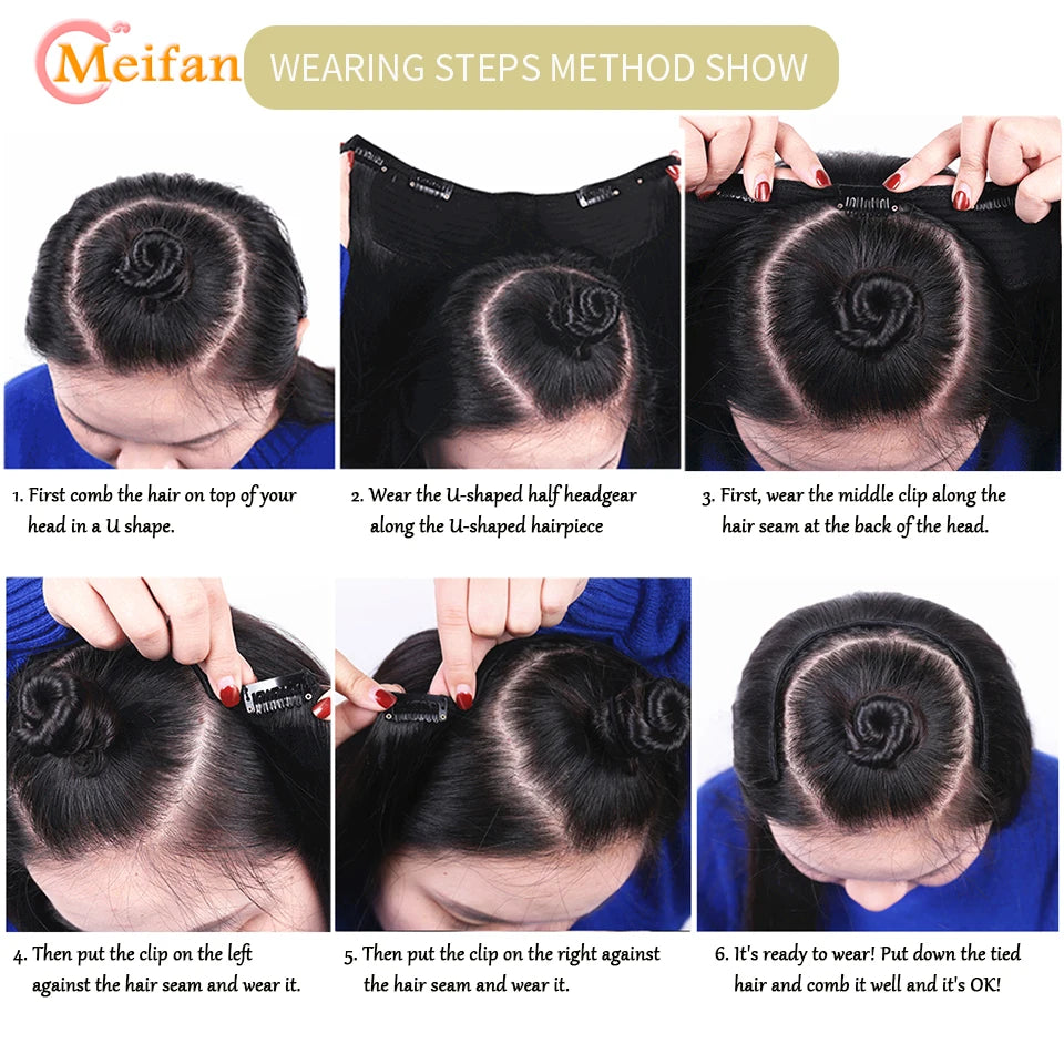 MEIFAN Synthetic Long Straight U-Shaped Half Wig Hair Clip in One-piece Hair Extension Invisible Natural Fake Hairpiece for Wome