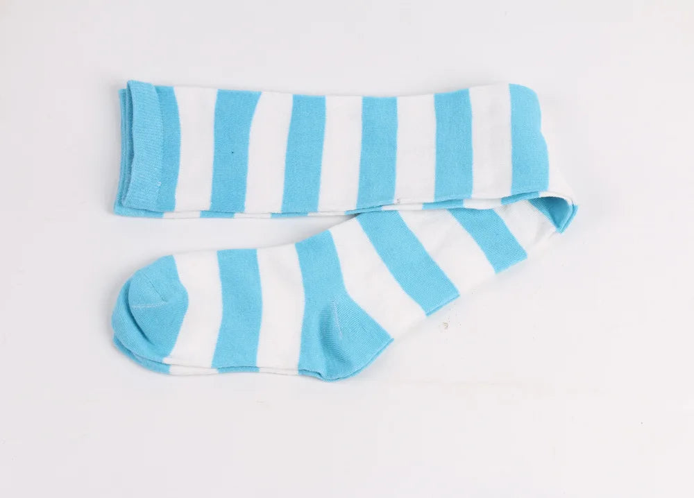 Color Striped Stockings Japanese Over Knee Socks Fashion Women Keep Warm Soks Sexy Slim Long Soks Black White Striped Hosiery
