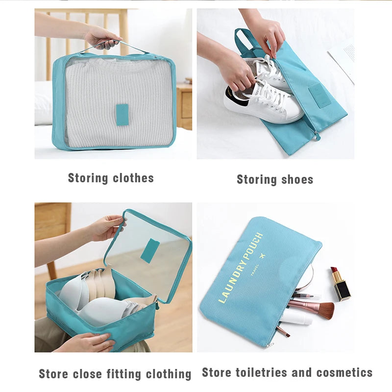 7/6 Pcs Set Portable Travel Organizer Storage Bags Suitcase Packing Set  Luggage Organization Bags For Clothes Shoes Cosmetics