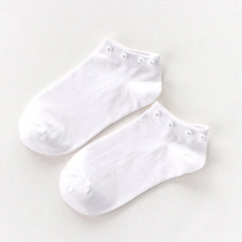 Women Socks Cotton Lovely Candy Color Imitation Pearl Women's Socks.Casual Ladies Girl's Short Female Socks Sox Hosiery