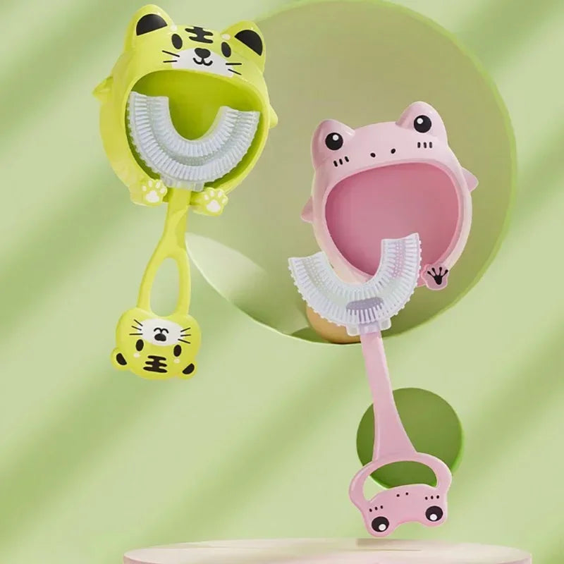 Kids Cartoon Baby Toothbrush Children 360 Degree U Shaped Teeth Brush Oral Care Cleaning Brush Silicone Toothbrush for 2-12Y